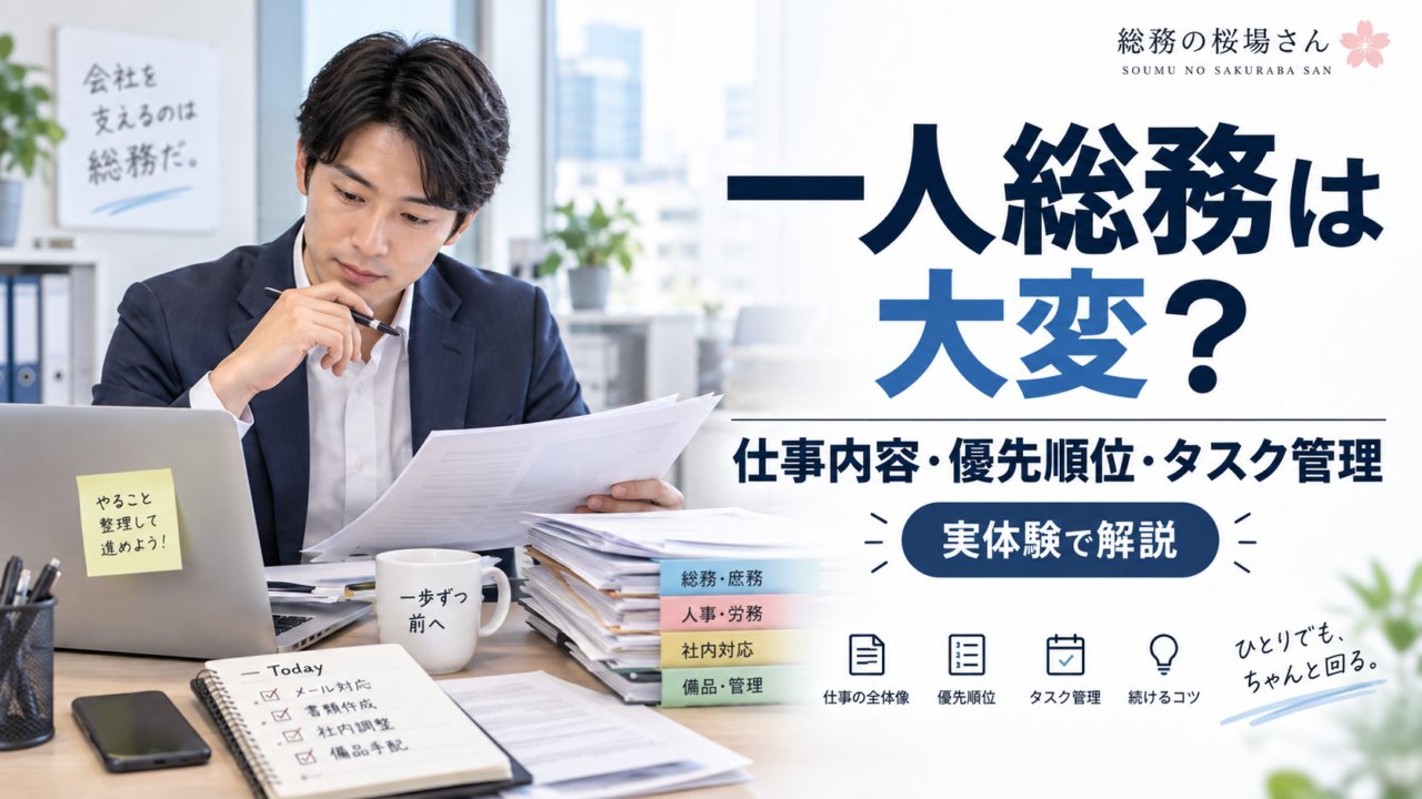 一人総務の仕事内容・優先順位・タスク管理を解説する記事のアイキャッチ